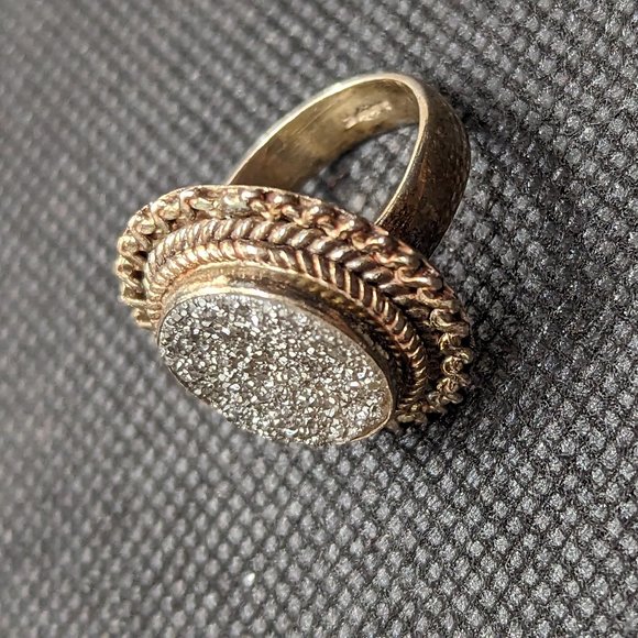 Sterling and Silver Druzy Ring 6 - Picture 1 of 4
